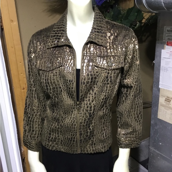 Ruby Rd Zip Up Brown & Gold Blazer - Picture 5 of 16